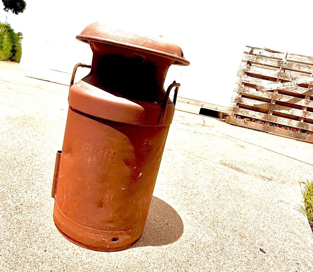 Vintage Metal Milk Can with Lid 20-inch Tall Farmhouse Decor